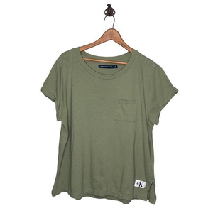 Calvin Klein‎ Jeans Large L Green 100% Cotton Knit Front Pocket Logo T-Shirt Tee